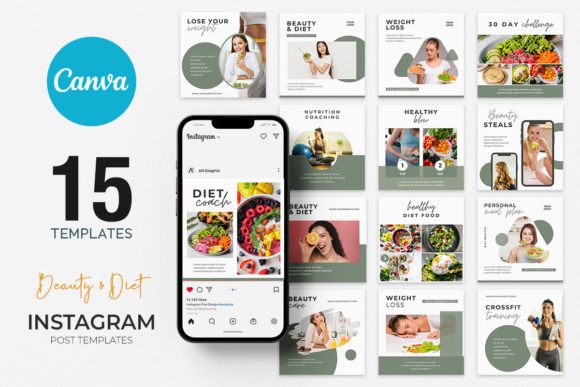 Elevate Your Brand with 15 Beauty Diet Instagram Post Templates