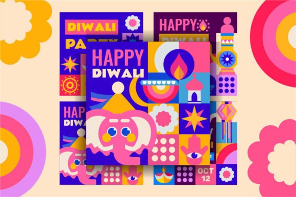 Vibrant Diwali Mosaic Templates for Modern Designs